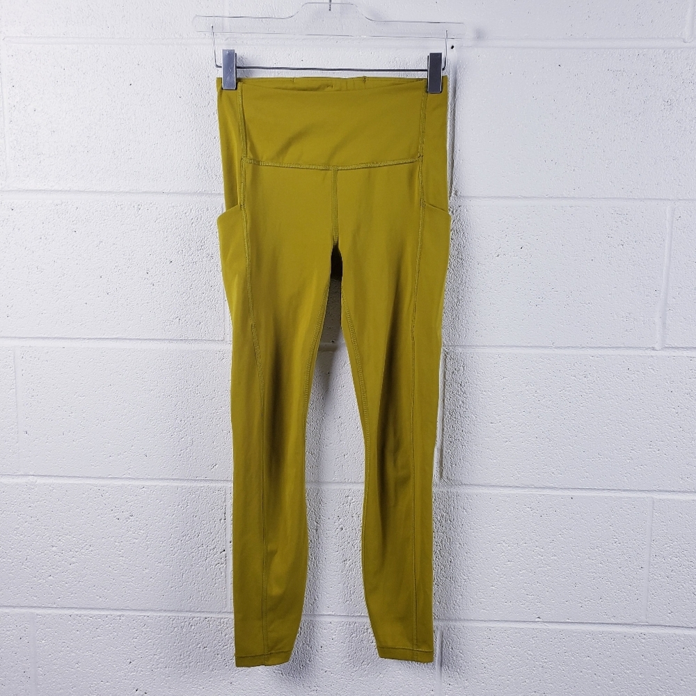 Athleta Ultimate Stash Pocket 7/8 Tight Legging‎ Women's XS Green Yellow